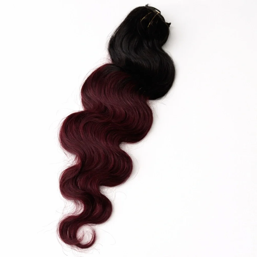 22” body Wave Clip In Ombre Black to Burgundy hair extensions